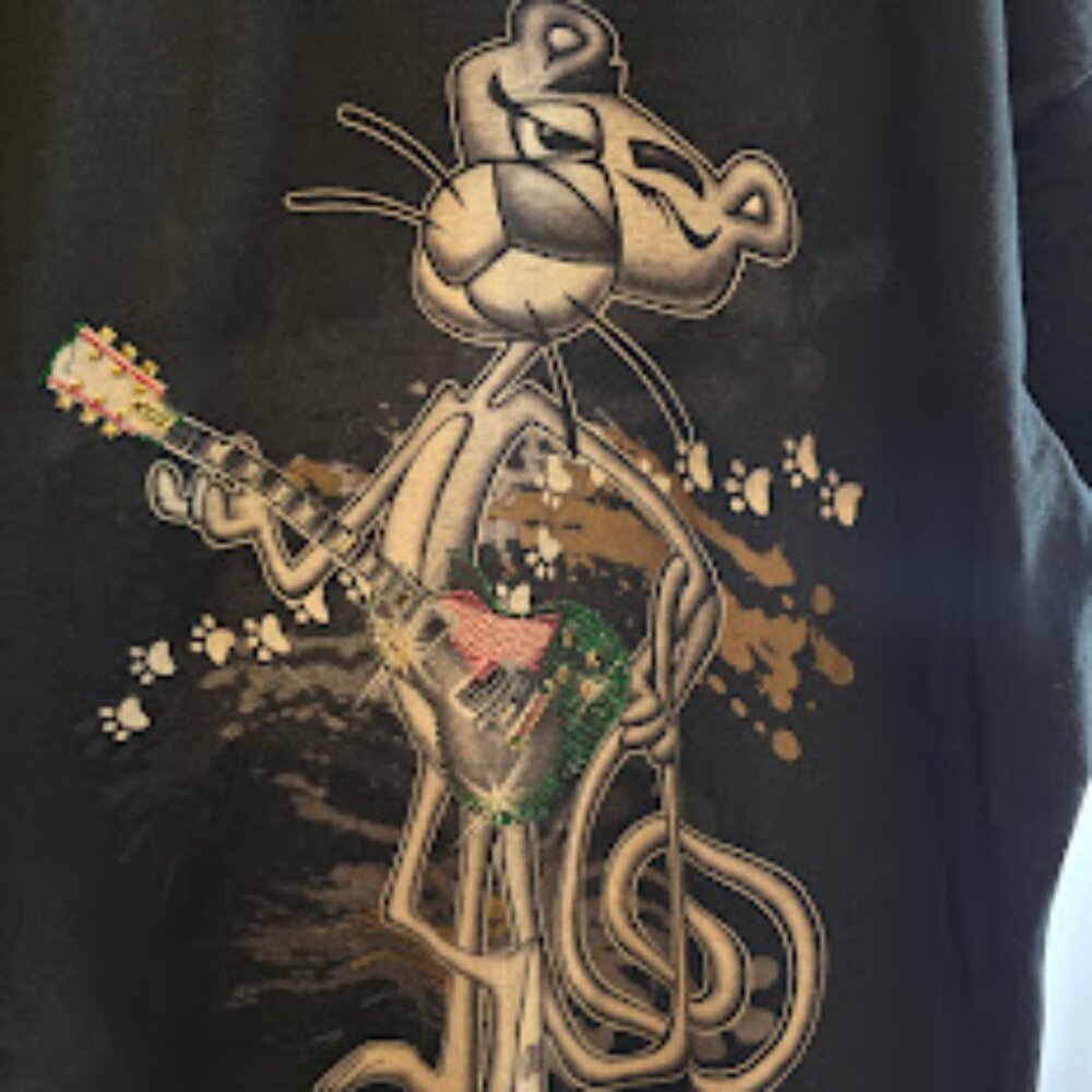 SHAKA WEAR BLACK GRAPHIC TSHIRT PINK PANTHER RHINESTONE GUITAR SIZE 3XL TALL - Picture 4 of 9